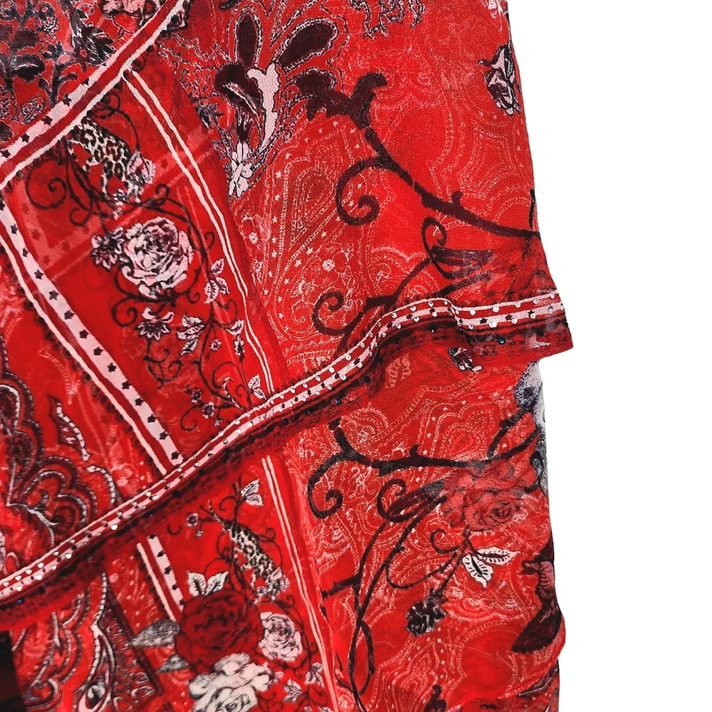 Camilla long skirt embellished hankerchief style red & paisley - size 16 - Picture 11 of 17